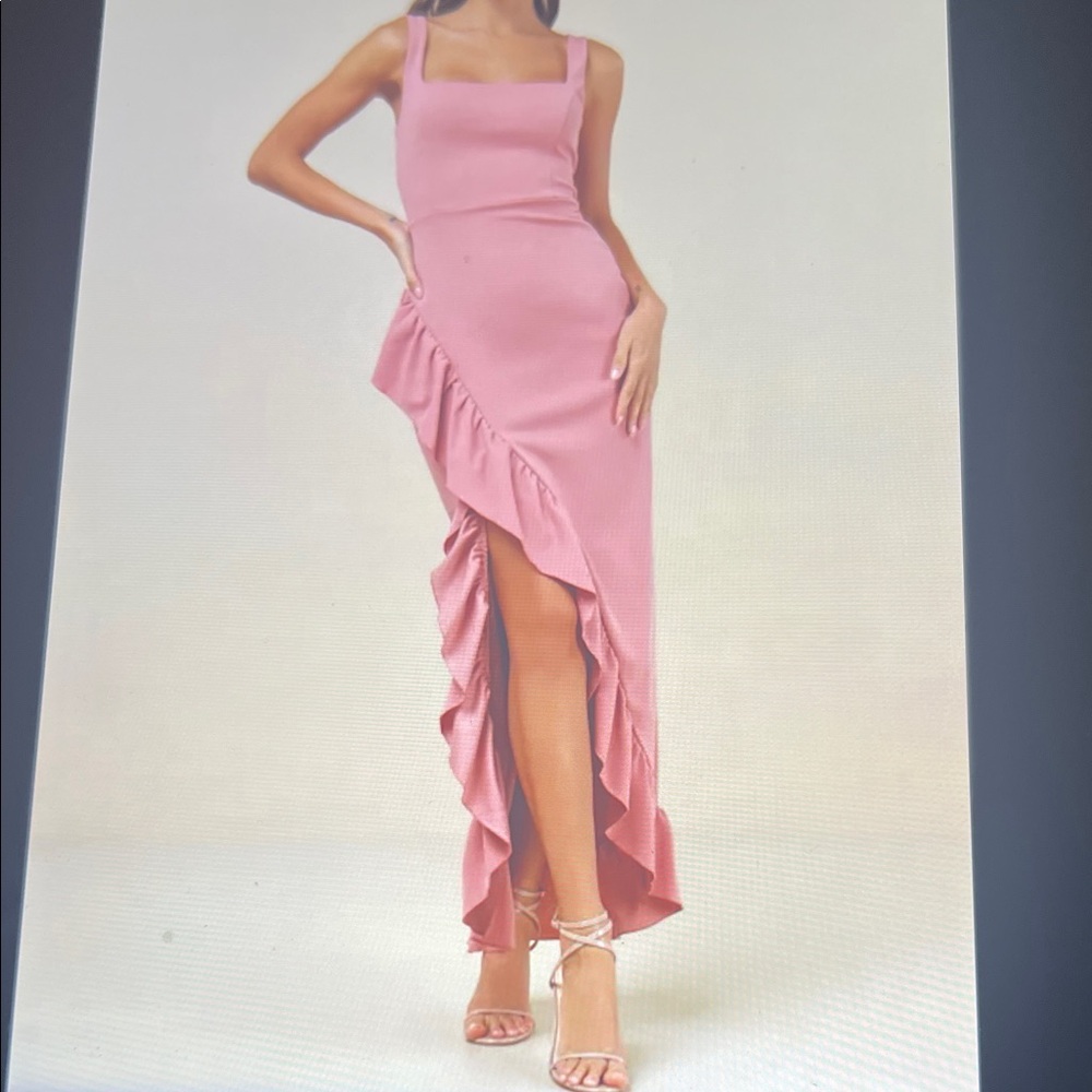 Lulu's Blush Pink Ruffle High-Low Maxi Dress